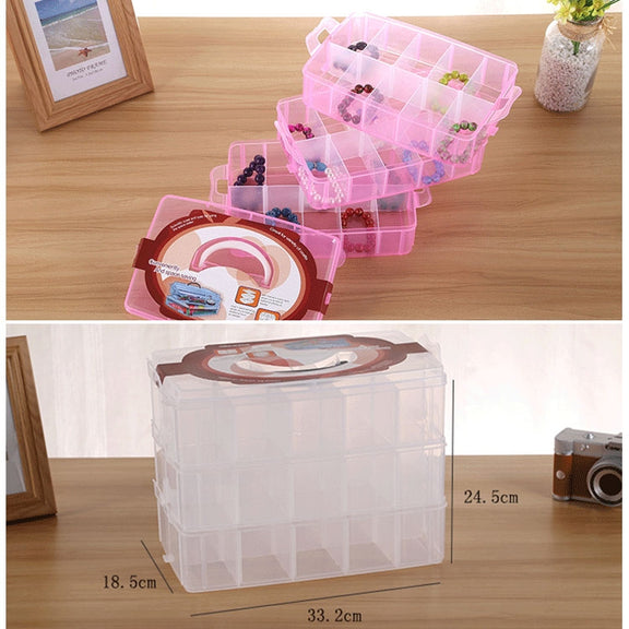 Large Storage Box Three Layer Large 36 Slots Plastic Craft Accessories Beards Jewelry Storage Box Container Home Organizer(Orange)