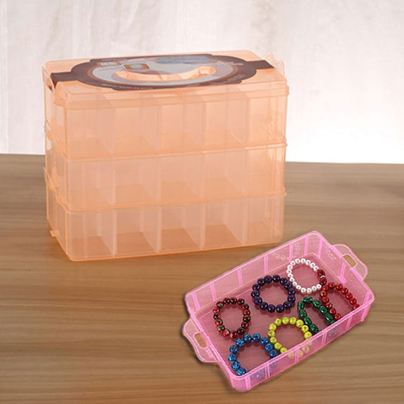 Large Storage Box Three Layer Large 36 Slots Plastic Craft Accessories Beards Jewelry Storage Box Container Home Organizer(Orange)