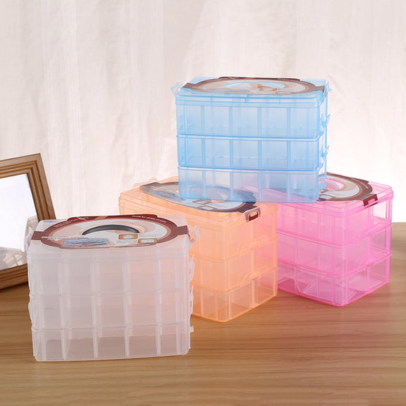 Large Storage Box Three Layer Large 36 Slots Plastic Craft Accessories Beards Jewelry Storage Box Container Home Organizer(Orange)