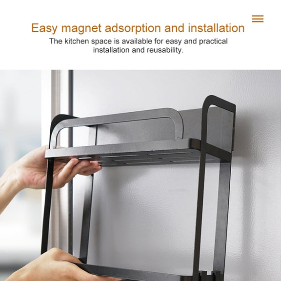 Kitchen Single Layer Magnetic Refrigerator Rack Storage Holder (Black)