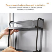 Kitchen Double Layers Magnetic Refrigerator Rack Storage Holder (Black)