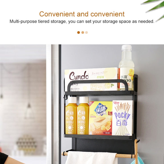 Kitchen Double Layers Magnetic Refrigerator Rack Storage Holder (Black)
