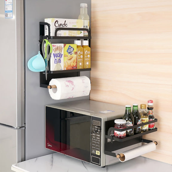 Kitchen Double Layers Magnetic Refrigerator Rack Storage Holder (Black)