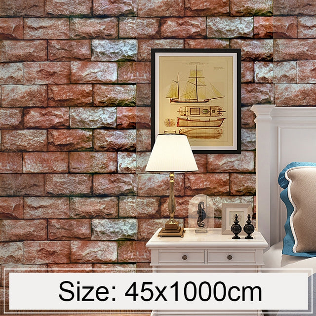 Qi Yunshi Creative 3D Stone Brick Decoration Wallpaper Stickers Bedroom Living Room Wall Water-resistant Wallpaper Roll, Size: 45 x 1000cm