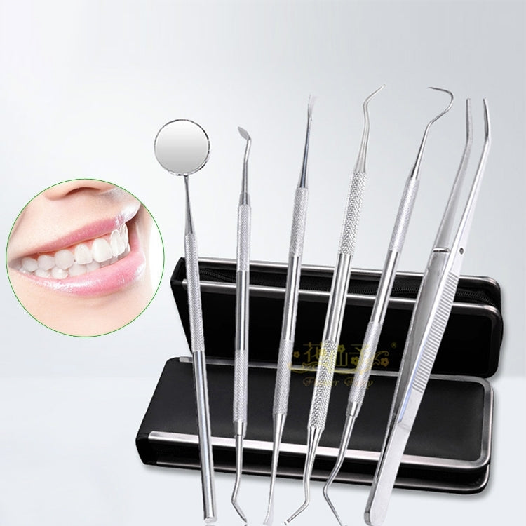 6 in 1 Dental Tool Set (Stainless Steel Probe + Hoe-shaped Dentist + Sickle Dentist + Tooth Stain Rejection Device + Dental Tweezers + Mouth Mirror) - free shipping - PMC TechLife - Order now!