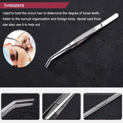 4 in 1 Dental Tool Set (Stainless Steel Probe + Hoe-shaped Dentist + Dental Tweezers + Mouth Mirror)