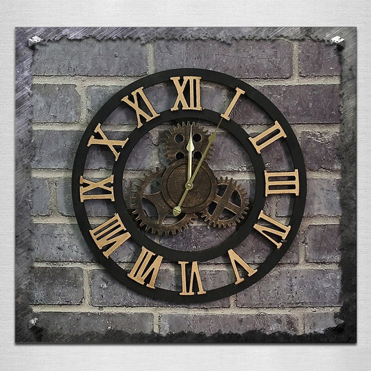 Originality American Industrial Style Wood Vintage Old Gear Wall Clock(Gold) - free shipping - PMC Jewellery - Order now!