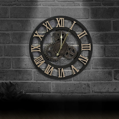 Originality American Industrial Style Wood Vintage Old Gear Wall Clock(Gold) - free shipping - PMC Jewellery - Order now!
