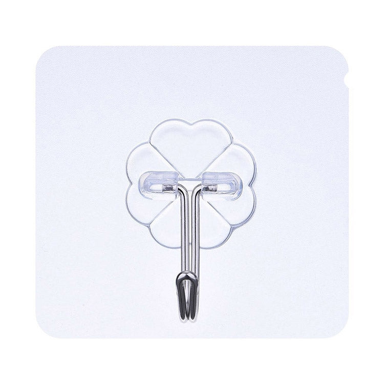10pcs PVC + Stainless Steel Thick Plum Shape Seamless Adhesive Hook Water-resistant Transparent Strong Stick Hook Kitchen Wall Mount