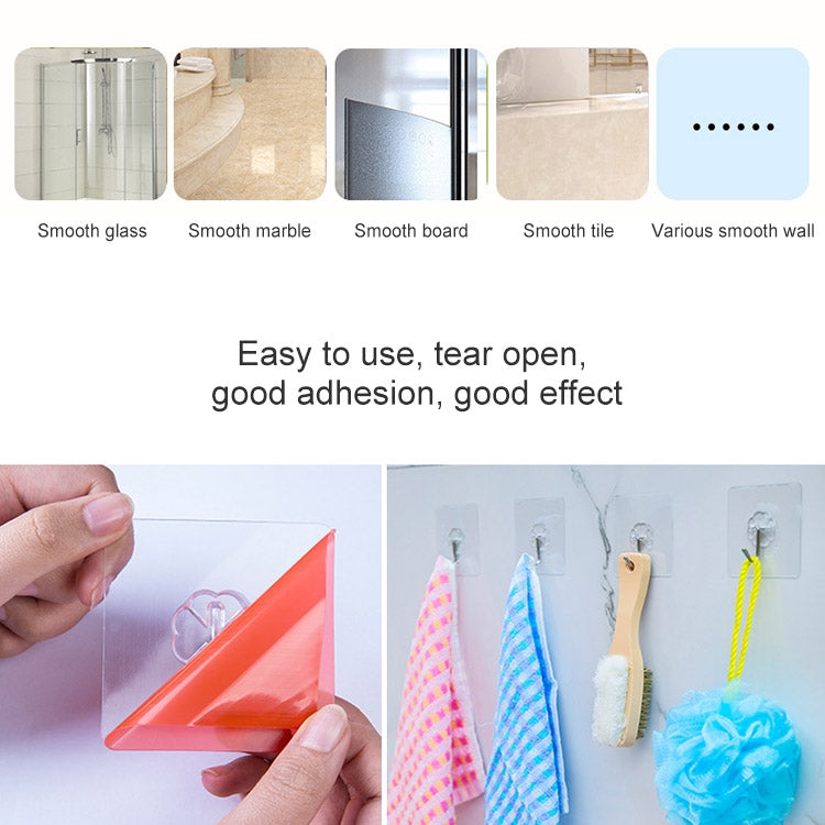10pcs PVC + Stainless Steel Thick Plum Shape Seamless Adhesive Hook Water-resistant Transparent Strong Stick Hook Kitchen Wall Mount