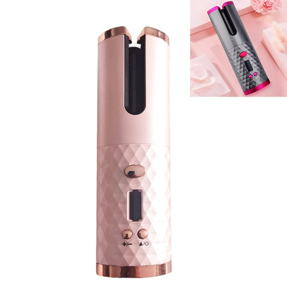 USB Charging Automatic Hair Curler Portable Mini Wireless Multi-function Curling Iron with LCD Display (Pink)