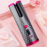 USB Charging Automatic Hair Curler Portable Mini Wireless Multi-function Curling Iron with LCD Display (Pink)