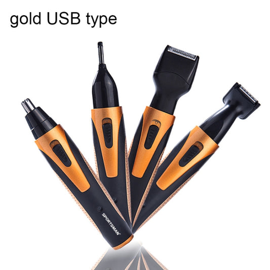 SPORTSMAN Four-in-one USB Rechargeable Ear Nose Trimmer Beard Face Shaver Eyebrows Hair Trimmer For Men(gold USB type) - free shipping - PMC Jewellery - Order now!