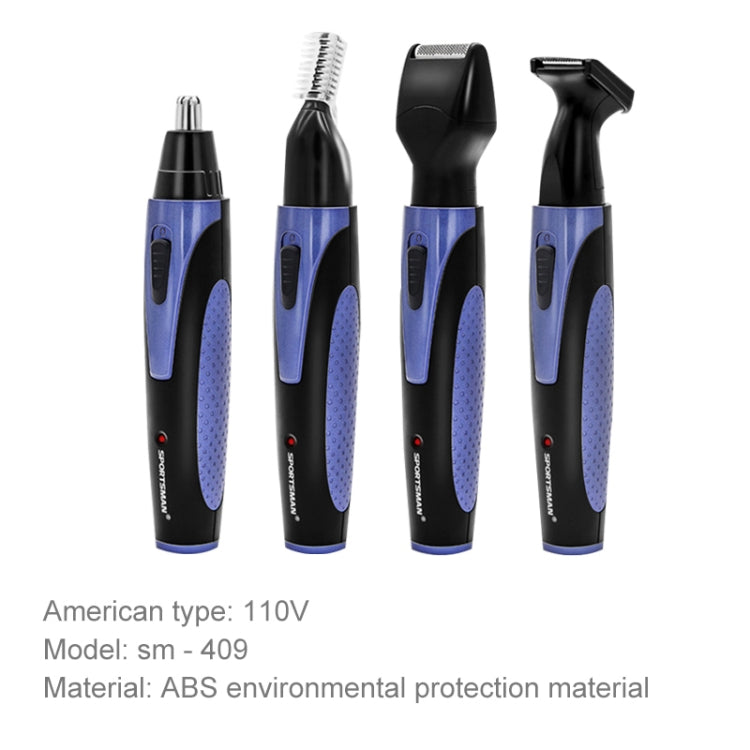 SPORTSMAN Four-in-one Electric Rechargeable Ear Nose Trimmer Beard Face Shaver Eyebrows Hair Trimmer for Men, US Plug(blue 110v) - free shipping - PMC Jewellery - Order now!