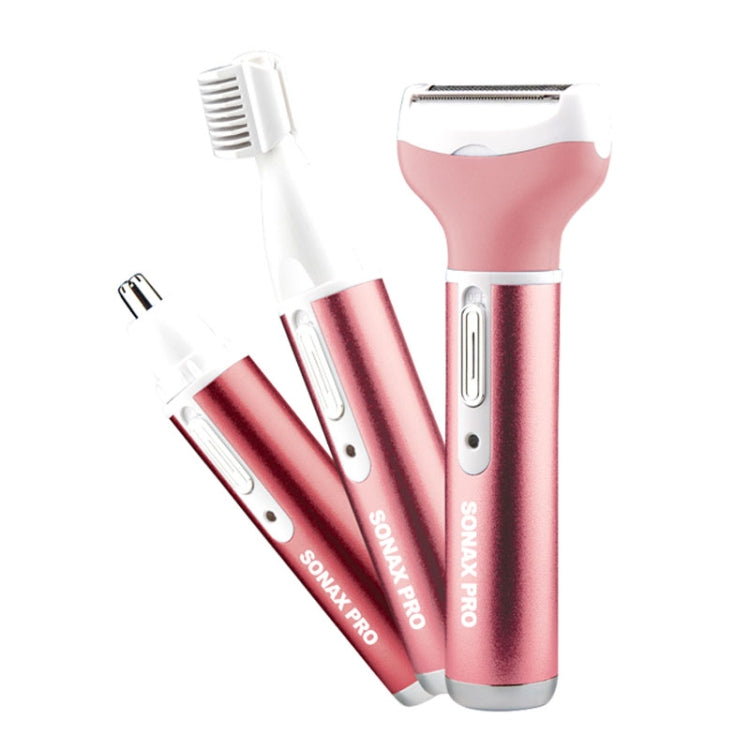 220V 3 In 1  Water Proof Rechargeable Vibrissa Eyebrows Trimmer Body Hair Denuding Machine Set, EU Plug(Pink)