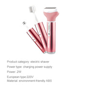 220V 3 In 1  Water Proof Rechargeable Vibrissa Eyebrows Trimmer Body Hair Denuding Machine Set, EU Plug(Pink)