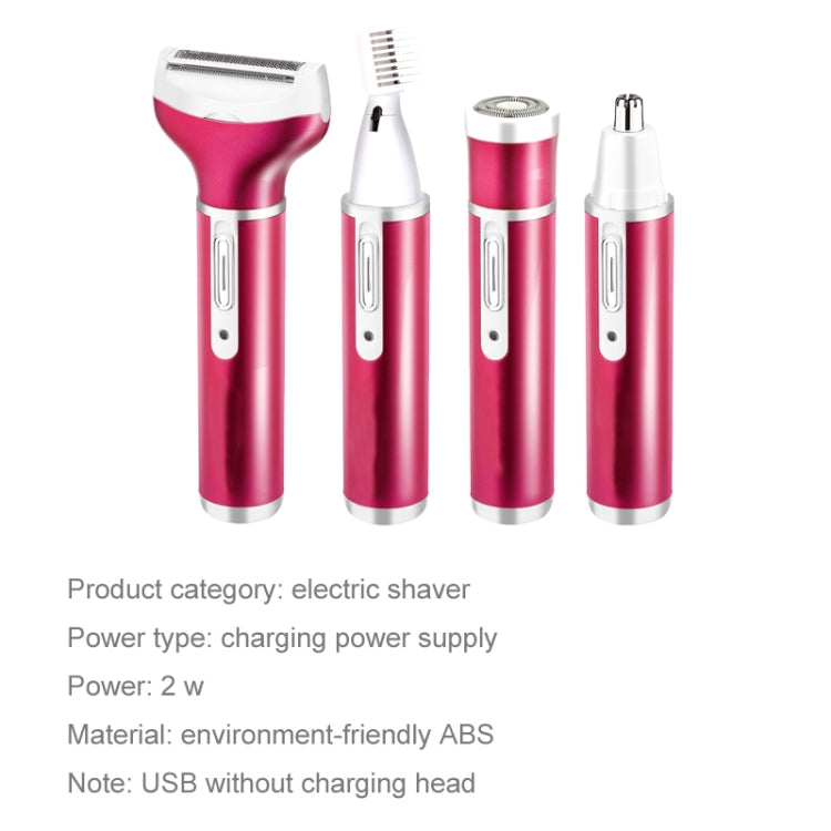 4 In 1  USB Rechargeable Vibrissa Eyebrows Trimmer Body Hair Denuding Machine Set with USB Cable(Purple)