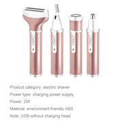 4 In 1  USB Rechargeable Vibrissa Eyebrows Trimmer Body Hair Denuding Machine Set(Rose Gold)