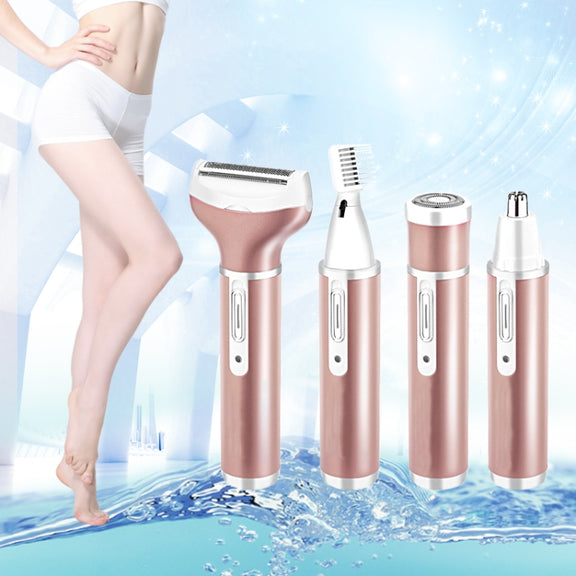 4 In 1  USB Rechargeable Vibrissa Eyebrows Trimmer Body Hair Denuding Machine Set(Rose Gold)