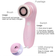 3 in 1 USB Charging Electronic Cleaning Face Beauty Instrument Pores Nose Blackhead Facial Cleansing Brush (Blue)