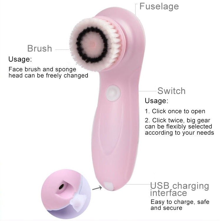 3 in 1 USB Charging Electronic Cleaning Face Beauty Instrument Pores Nose Blackhead Facial Cleansing Brush (Blue)