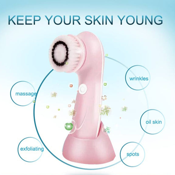 3 in 1 USB Charging Electronic Cleaning Face Beauty Instrument Pores Nose Blackhead Facial Cleansing Brush (Blue)