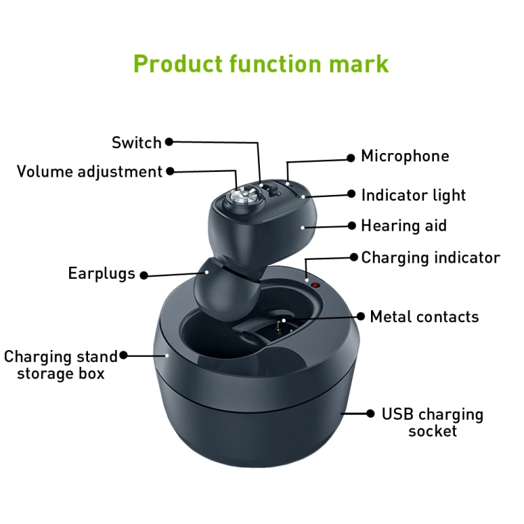 KAIXINWEI VHP-601 DC3.7V In-ear Bluetooth Hearing Aid Sound Amplifier (Black) - Hearing Aids by PMC TechLife | Online Shopping South Africa | PMC TechLife