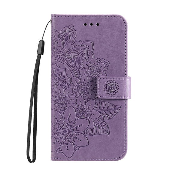 For Huawei nova 11i / Maimang 20 5G / Enjoy 60 Pro 7-petal Flowers Embossing Leather Phone Case (Light Purple)