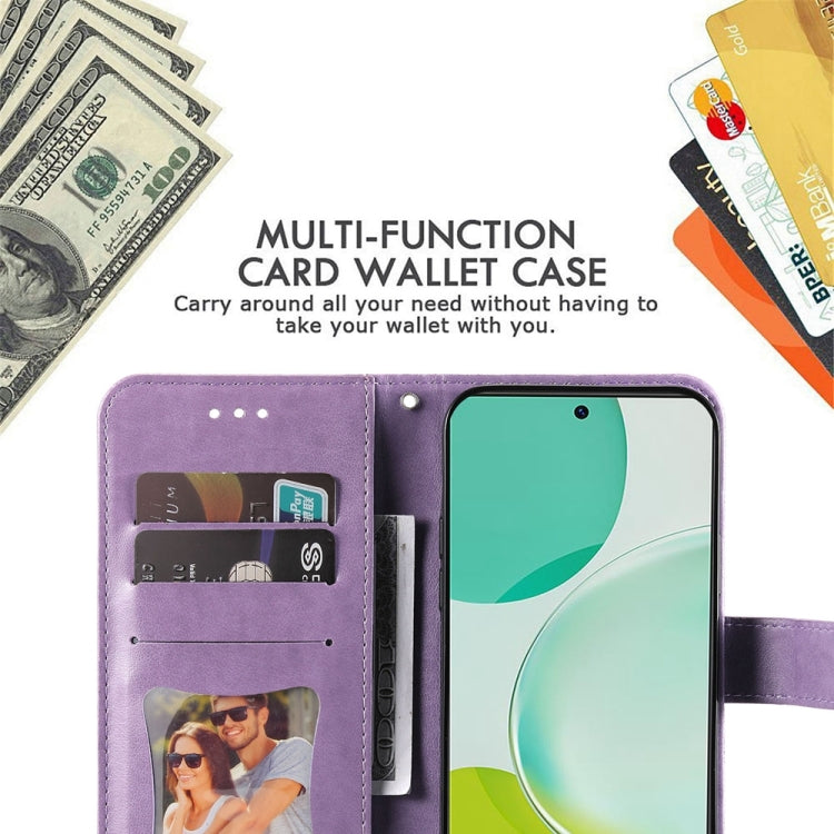 For Huawei nova 11i / Maimang 20 5G / Enjoy 60 Pro 7-petal Flowers Embossing Leather Phone Case (Light Purple) - free shipping - PMC TechLife - Order now!