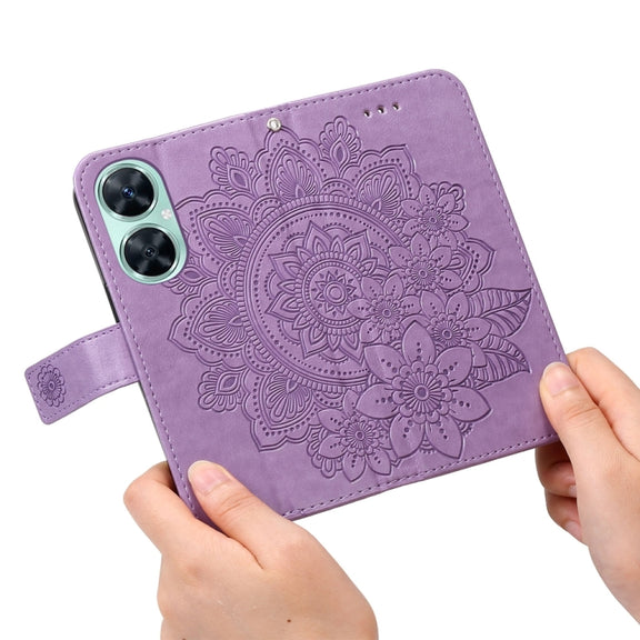 For Huawei nova 11i / Maimang 20 5G / Enjoy 60 Pro 7-petal Flowers Embossing Leather Phone Case (Light Purple)