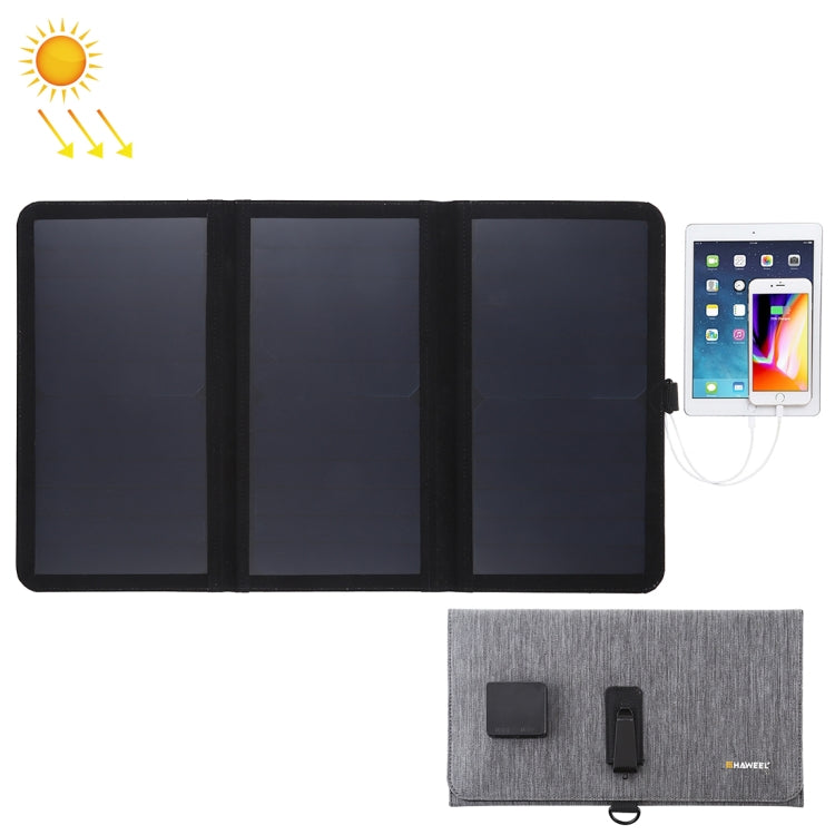 HAWEEL 21W Ultrathin 3-Fold Foldable 5V / 3A Solar Panel Charger with Dual USB Ports, Support QC3.0 and AFC(Black) - free shipping - PMC TechLife - Order now!