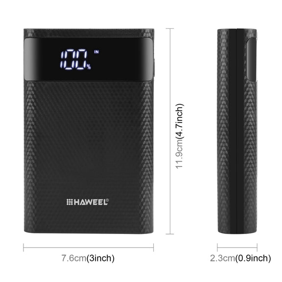 HAWEEL DIY 4x 18650 Battery (Not Included) 12000mAh Dual-way QC Charger Power Bank Shell Box with 2x USB Output & Display,  Support QC 2.0 / QC 3.0 / FCP / SFCP /  AFC / MTK / BC 1.2 / PD(Black)