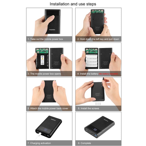 HAWEEL DIY 4x 18650 Battery (Not Included) 12000mAh Dual-way QC Charger Power Bank Shell Box with 2x USB Output & Display,  Support QC 2.0 / QC 3.0 / FCP / SFCP /  AFC / MTK / BC 1.2 / PD(Black)