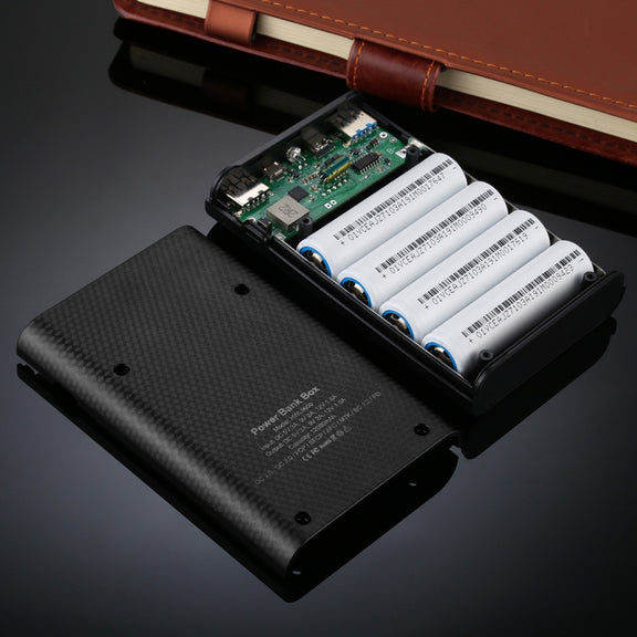 HAWEEL DIY 4x 18650 Battery (Not Included) 12000mAh Dual-way QC Charger Power Bank Shell Box with 2x USB Output & Display,  Support QC 2.0 / QC 3.0 / FCP / SFCP /  AFC / MTK / BC 1.2 / PD(Black)