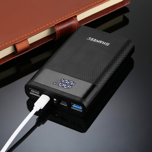 HAWEEL DIY 4x 18650 Battery (Not Included) 12000mAh Dual-way QC Charger Power Bank Shell Box with 2x USB Output & Display,  Support QC 2.0 / QC 3.0 / FCP / SFCP /  AFC / MTK / BC 1.2 / PD(Black)