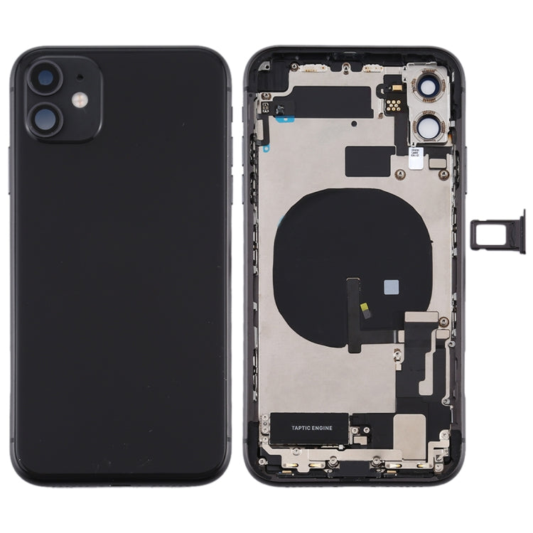 Battery Back Cover Assembly (with Side Keys & Power Button + Volume Button Flex Cable & Wireless Charging Module & Motor & Charging Port & Speaker Ringer Buzzer & Card Tray & Camera Lens Cover) for iPhone 11(Black) - Back Cover by PMC TechLife | Online Shopping South Africa | PMC TechLife