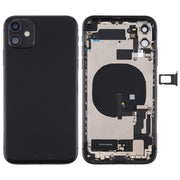 Battery Back Cover Assembly (with Side Keys & Power Button + Volume Button Flex Cable & Wireless Charging Module & Motor & Charging Port & Speaker Ringer Buzzer & Card Tray & Camera Lens Cover) for iPhone 11(Black)