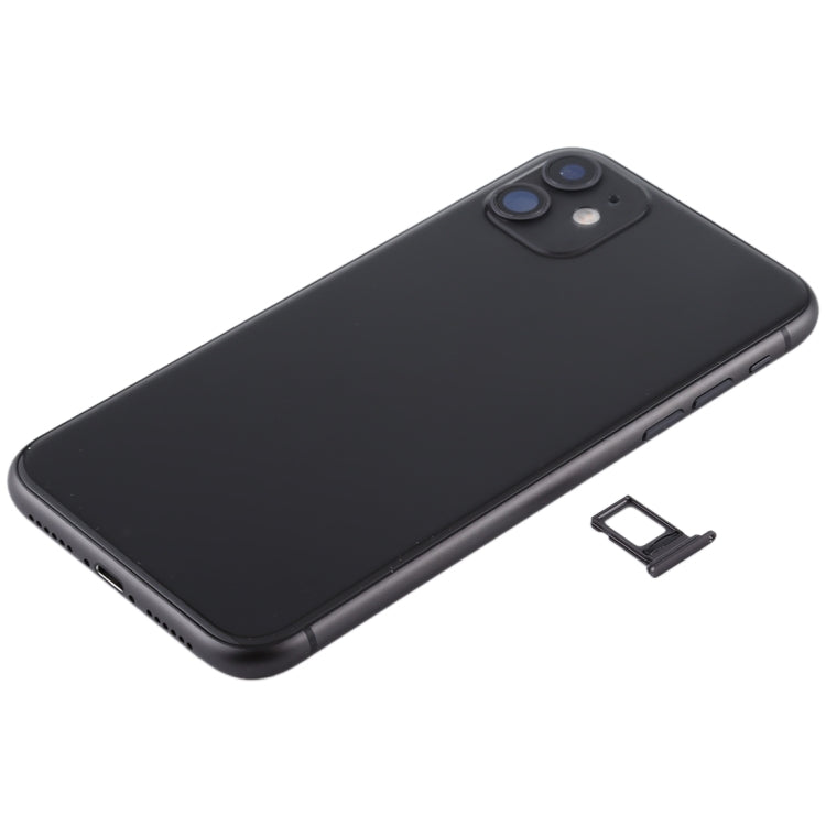 Battery Back Cover Assembly (with Side Keys & Power Button + Volume Button Flex Cable & Wireless Charging Module & Motor & Charging Port & Speaker Ringer Buzzer & Card Tray & Camera Lens Cover) for iPhone 11(Black)