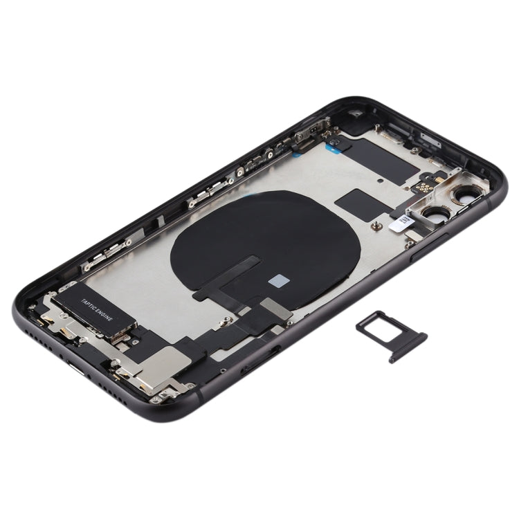 Battery Back Cover Assembly (with Side Keys & Power Button + Volume Button Flex Cable & Wireless Charging Module & Motor & Charging Port & Speaker Ringer Buzzer & Card Tray & Camera Lens Cover) for iPhone 11(Black)