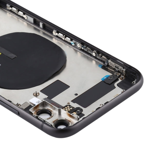 Battery Back Cover Assembly (with Side Keys & Power Button + Volume Button Flex Cable & Wireless Charging Module & Motor & Charging Port & Speaker Ringer Buzzer & Card Tray & Camera Lens Cover) for iPhone 11(Black)