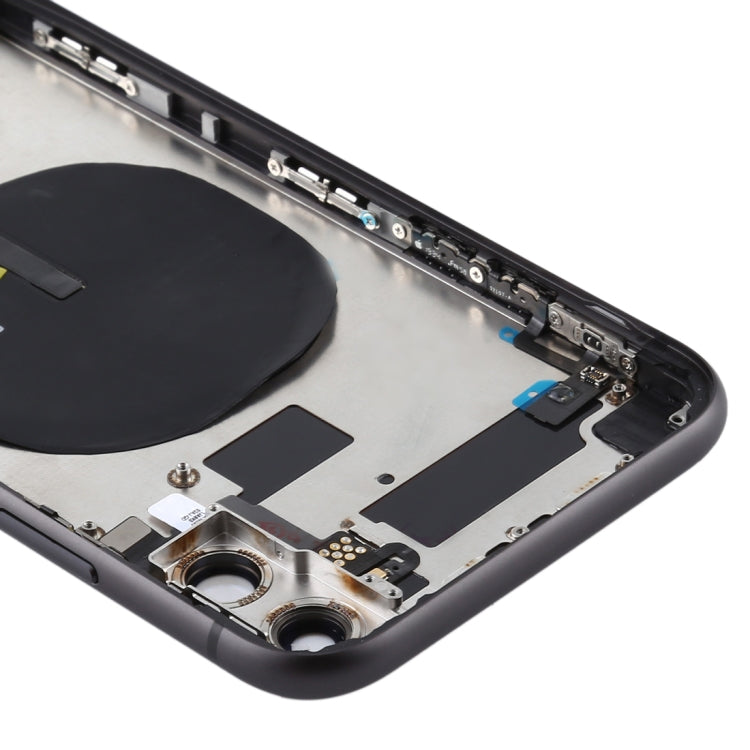 Battery Back Cover Assembly (with Side Keys & Power Button + Volume Button Flex Cable & Wireless Charging Module & Motor & Charging Port & Speaker Ringer Buzzer & Card Tray & Camera Lens Cover) for iPhone 11(Black)