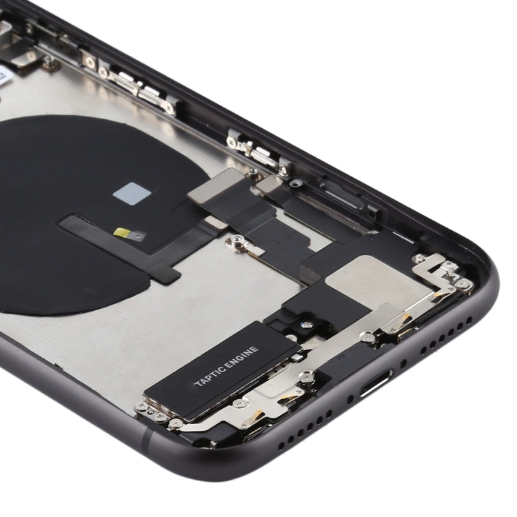 Battery Back Cover Assembly (with Side Keys & Power Button + Volume Button Flex Cable & Wireless Charging Module & Motor & Charging Port & Speaker Ringer Buzzer & Card Tray & Camera Lens Cover) for iPhone 11(Black)