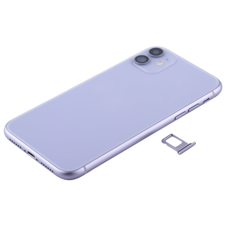 Battery Back Cover Assembly (with Side Keys & Power Button + Volume Button Flex Cable & Wireless Charging Module & Motor & Charging Port & Speaker Ringer Buzzer & Card Tray & Camera Lens Cover) for iPhone 11(Purple)