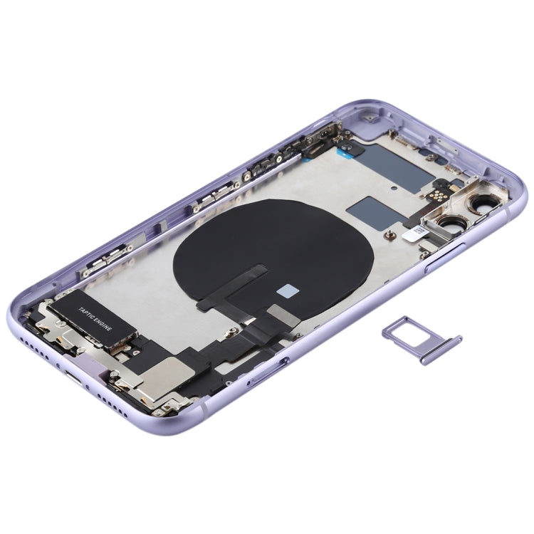 Battery Back Cover Assembly (with Side Keys & Power Button + Volume Button Flex Cable & Wireless Charging Module & Motor & Charging Port & Speaker Ringer Buzzer & Card Tray & Camera Lens Cover) for iPhone 11(Purple)