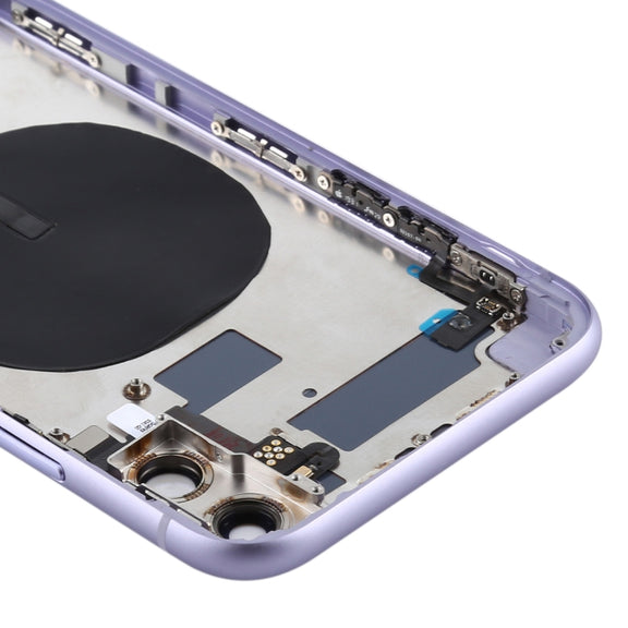 Battery Back Cover Assembly (with Side Keys & Power Button + Volume Button Flex Cable & Wireless Charging Module & Motor & Charging Port & Speaker Ringer Buzzer & Card Tray & Camera Lens Cover) for iPhone 11(Purple)