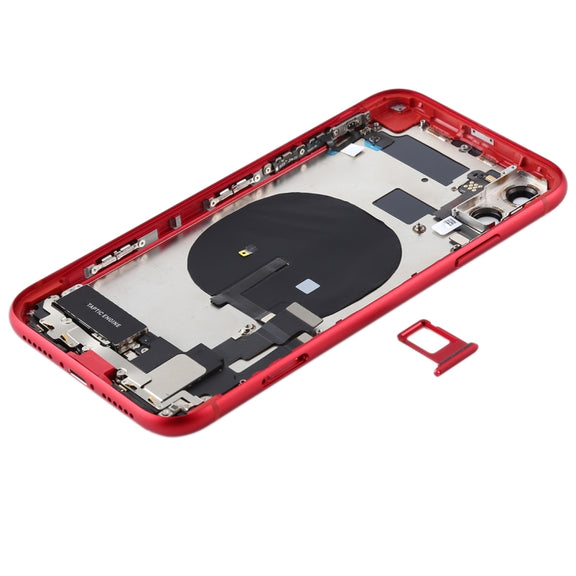 Battery Back Cover Assembly (with Side Keys & Power Button + Volume Button Flex Cable & Wireless Charging Module & Motor & Charging Port & Speaker Ringer Buzzer & Card Tray & Camera Lens Cover) for iPhone 11(Red)