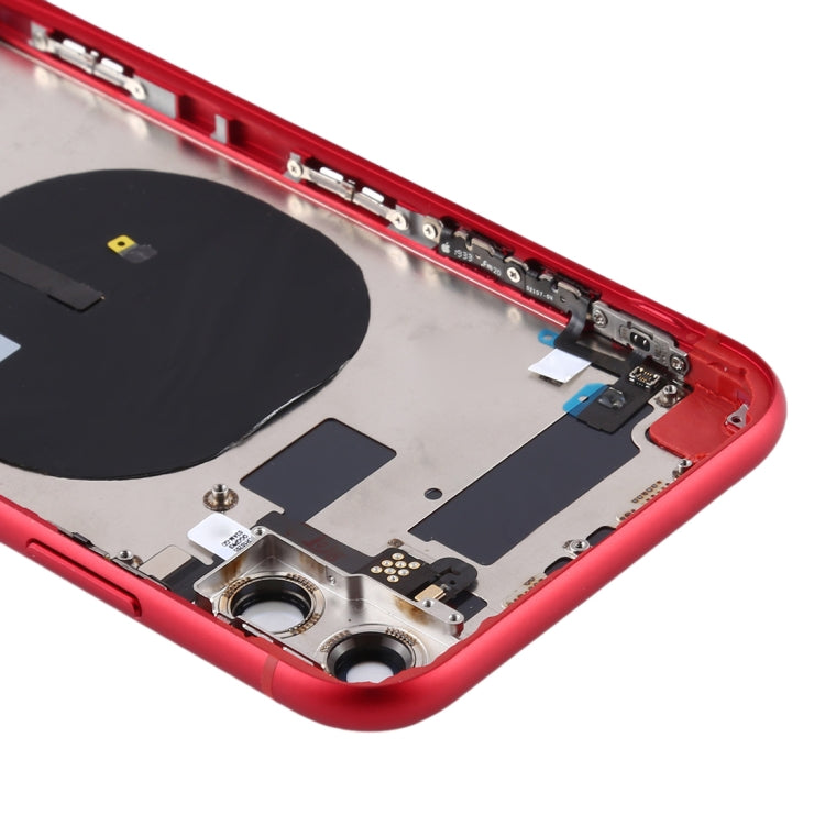 Battery Back Cover Assembly (with Side Keys & Power Button + Volume Button Flex Cable & Wireless Charging Module & Motor & Charging Port & Speaker Ringer Buzzer & Card Tray & Camera Lens Cover) for iPhone 11(Red)