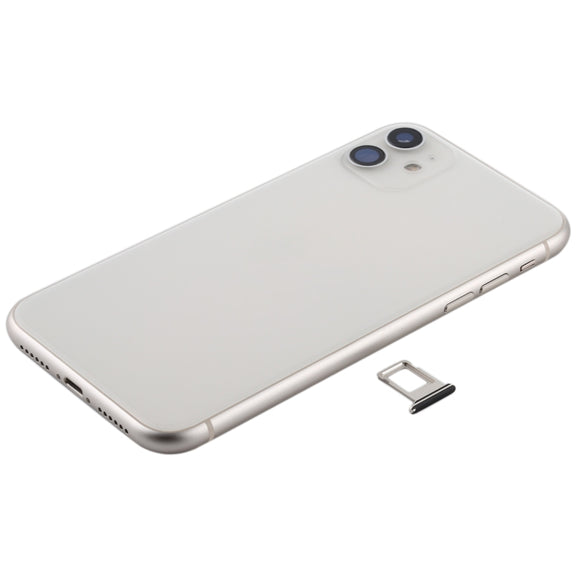 Battery Back Cover Assembly (with Side Keys & Power Button + Volume Button Flex Cable & Wireless Charging Module & Motor & Charging Port & Speaker Ringer Buzzer & Card Tray & Camera Lens Cover) for iPhone 11(White)