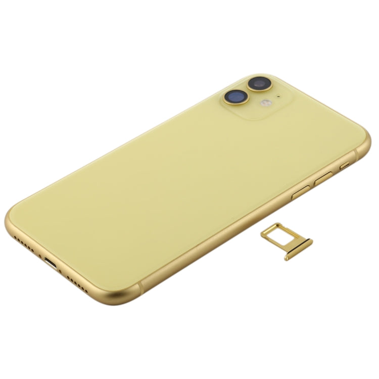 Battery Back Cover Assembly (with Side Keys & Power Button + Volume Button Flex Cable & Wireless Charging Module & Motor & Charging Port & Speaker Ringer Buzzer & Card Tray & Camera Lens Cover) for iPhone 11(Yellow)