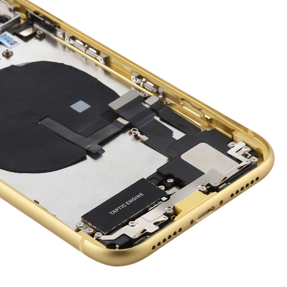 Battery Back Cover Assembly (with Side Keys & Power Button + Volume Button Flex Cable & Wireless Charging Module & Motor & Charging Port & Speaker Ringer Buzzer & Card Tray & Camera Lens Cover) for iPhone 11(Yellow)